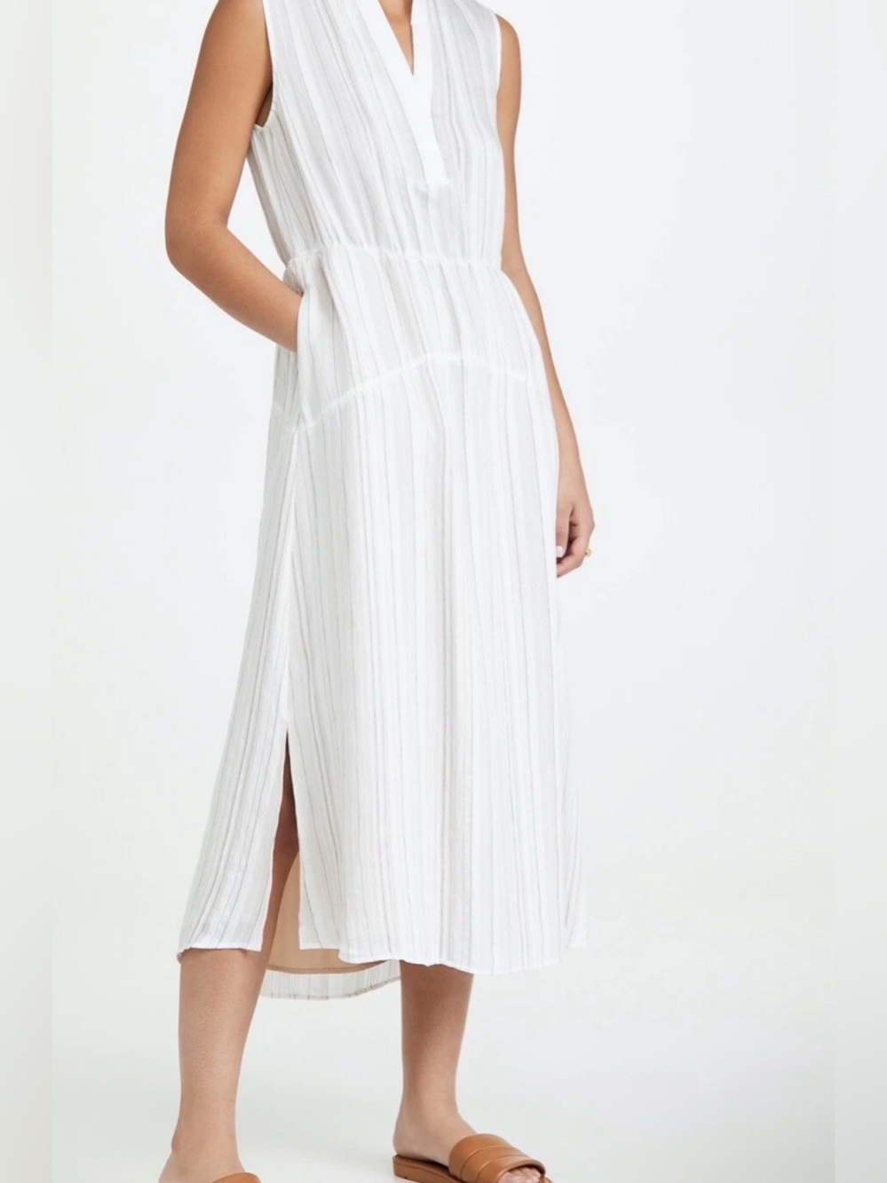 VINCE Drapey Stripe Tiered Dress in Optic White Size 8